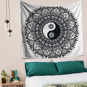 Black and White Yin Yang Mandala Tapestry - 7 Chakra Store
