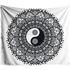 Black and White Yin Yang Mandala Tapestry - 7 Chakra Store