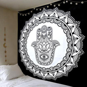 Black and White Hamsa Hand Mandala Tapestry - 7 Chakra Store