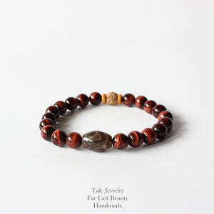 Tibetan Agate & Red Tiger Eye Stone Rudraksha Bracelet - 7 Chakra Store