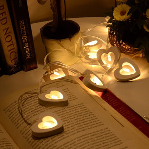 Wooden Heart Fairy Lights - 10 Warm LEDs - 7 Chakra Store