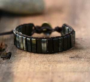 Vedasto Black Jasper Leather Wrap Boho Bracelet - 7 Chakra Store
