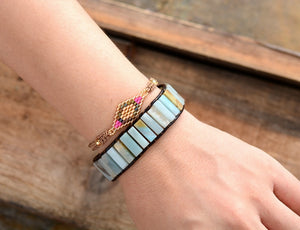 Ligaya Amazonite Leather Wrap Boho Bracelet - 7 Chakra Store