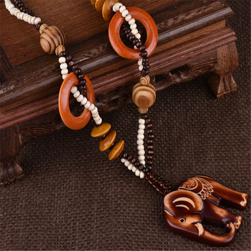 Wooden Elephant Ethnic Necklace – 7 Chakra Store