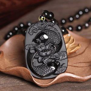 Black Obsidian Lucky Koi FIsh Necklace - 7 Chakra Store