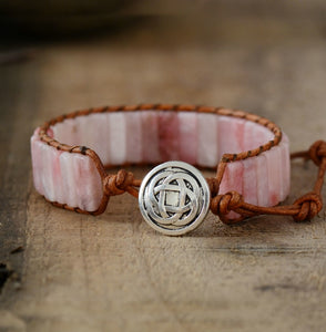 Rosamie Pink Opal Stone Leather Wrap Boho Bracelet - 7 Chakra Store
