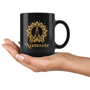 Namaste Golden Hands Black Yoga Mug