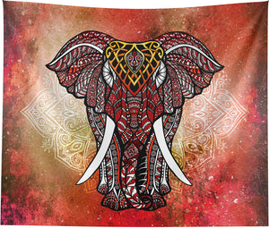 Red Elephant Mandala Wall Tapestry