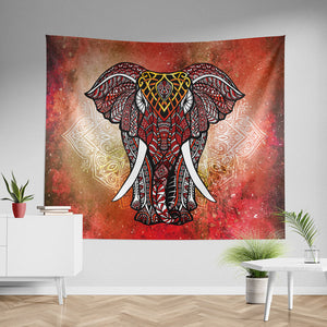 Red Elephant Mandala Wall Tapestry