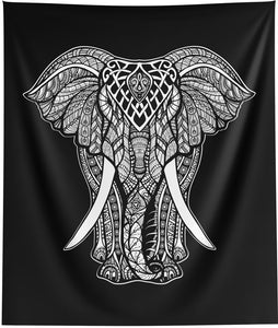 White Elephant Black Wall Tapestry