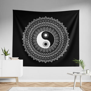Yin Yang Black White Mandala Tapestry